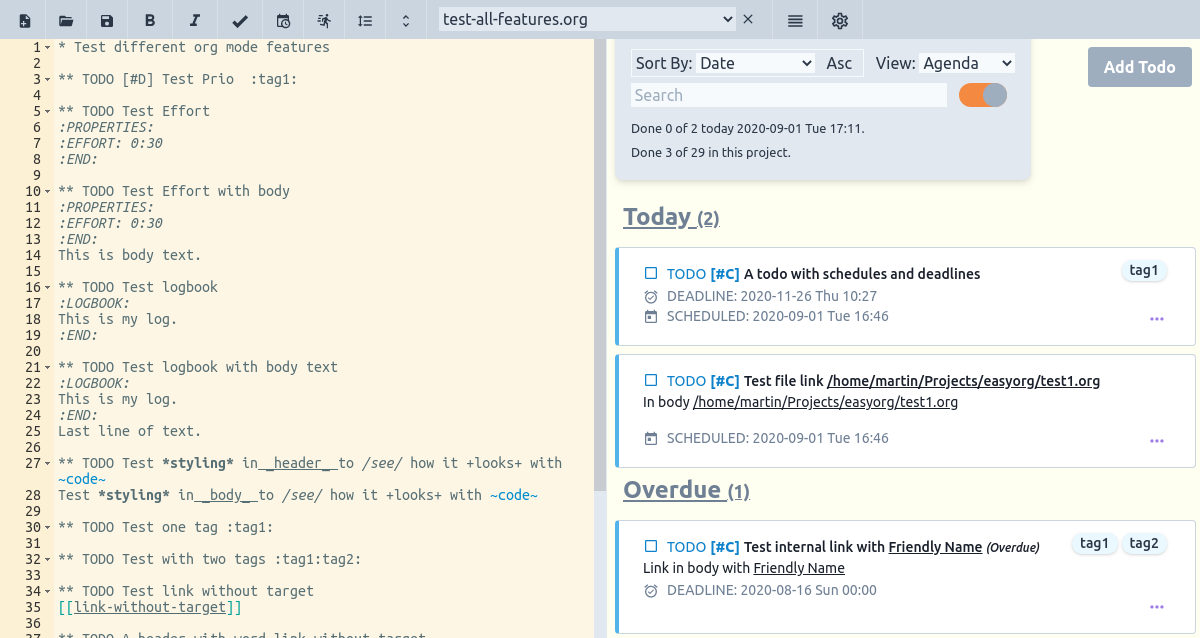 Screenshot of Editor and Agenda